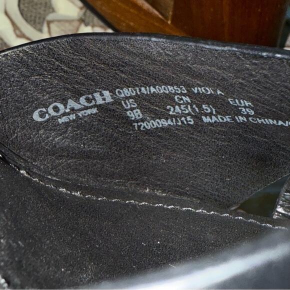 Coach Black Leather Studded Wood Heels Shoes Sandals Women’s 9 - Picture 9 of 9